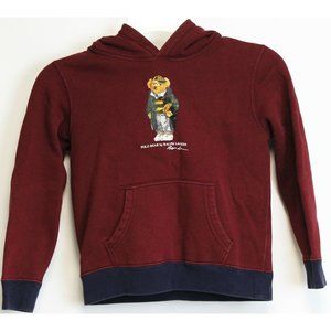 Vtg 90s Polo Ralph Lauren Bear Boys Size 7 Hoodie Pull-Over Sweatshirt Blue Trim